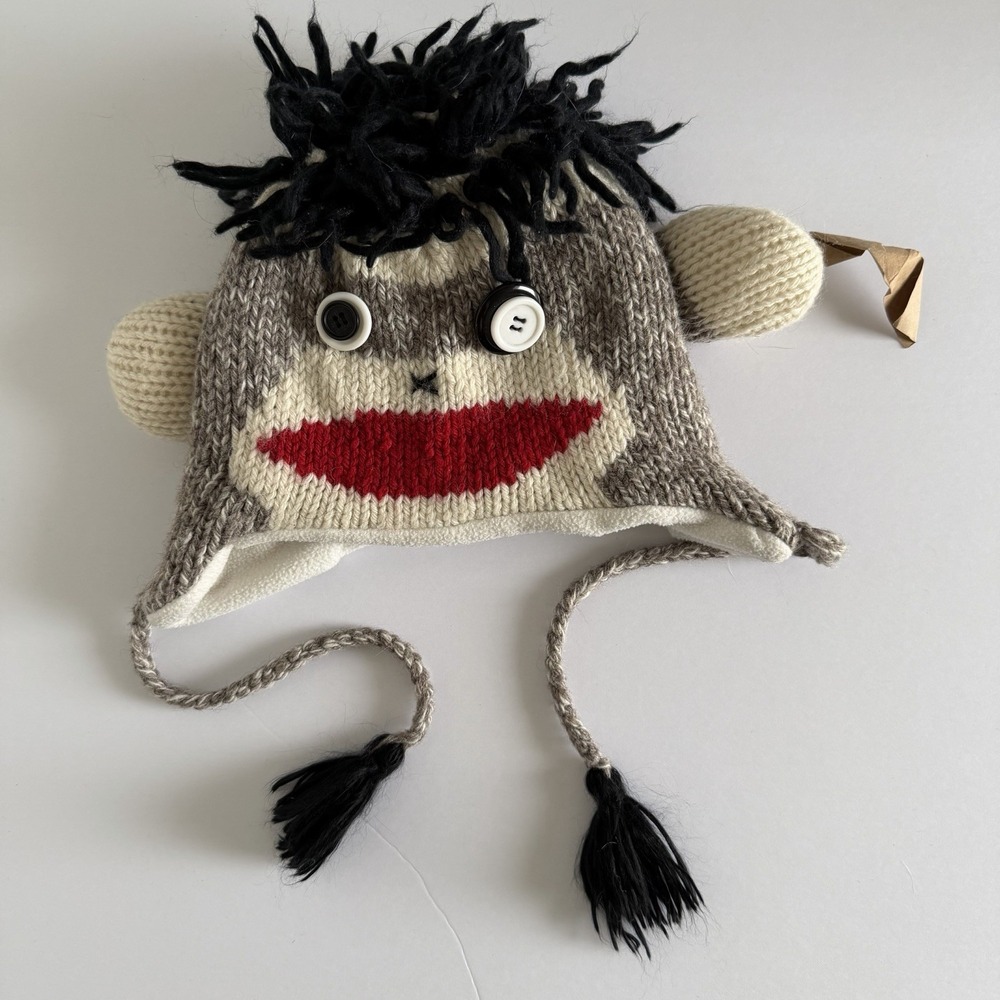 Sock Monkey Wool‎ Blend Knit Winter Beanie Fleece Lined